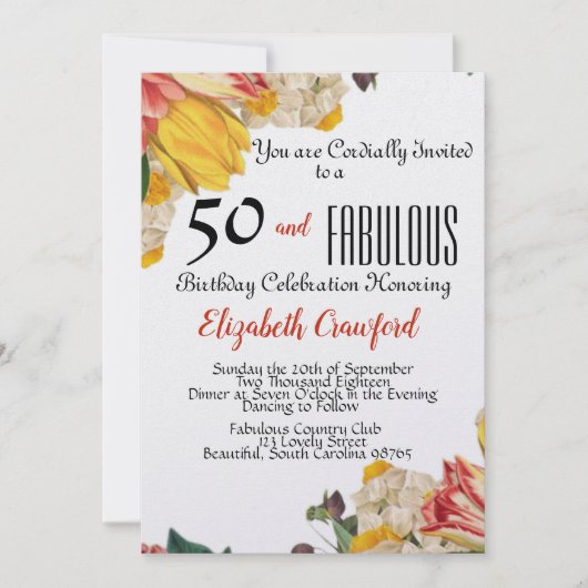 50 und fabelhafte Elegant Geburtstagsparty Einladung (Vorderseite)