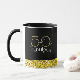 50 und fabelhafte Elegant Script Black Gold Glitze Tasse