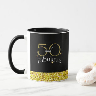 50 und fabelhafte Elegant Script Black Gold Glitze Tasse