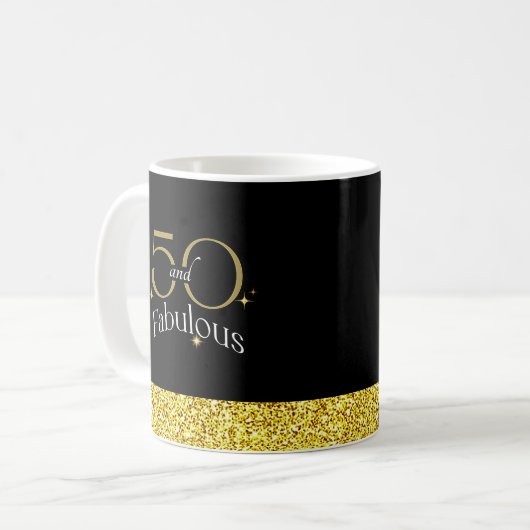 50 und fabelhafte Elegant Script Black Gold Glitze Tasse (Vorderseite Links)