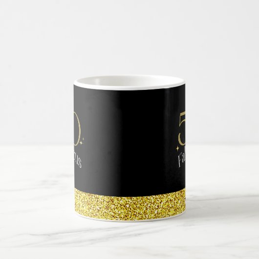 50 und fabelhafte Elegant Script Black Gold Glitze Tasse (Mittel)