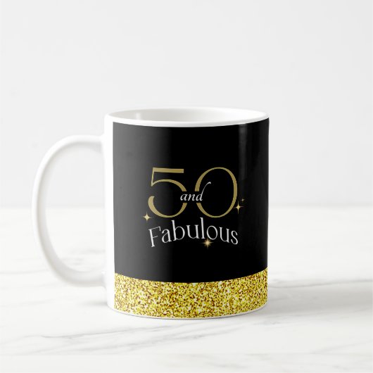 50 und fabelhafte Elegant Script Black Gold Glitze Tasse (Links)