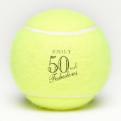 50 und fabelhafte Elegant Script Name 50. Geburtst Tennisbälle (Rückseite)