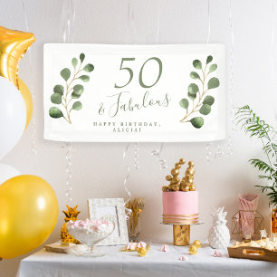 50 und fabelhafte elegante Eukalyptus Geburtstagsp Banner