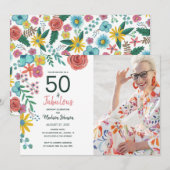 50 und fabelhafte elegante florale Wasserfarbe Einladung (Vorne/Hinten)