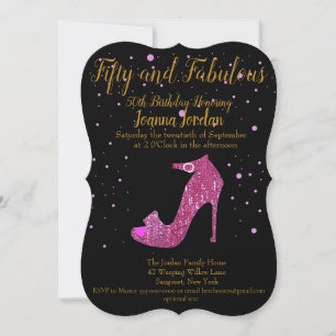50 und fabelhafte Funkelnd Schuhtexte in Hot Pink Einladung