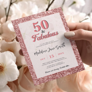 50 und fabelhafte Geburtstag Elegante Rose Rosa Gl Einladung