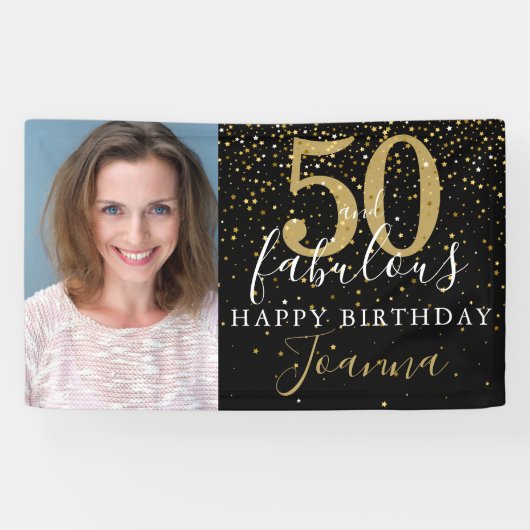 50 und fabelhafte Geburtstag Elegantes Gold Black Banner (Horizontal)