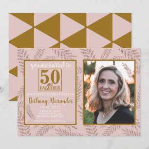 50 und fabelhafte Geburtstag rosa Gold botanisch Einladung
