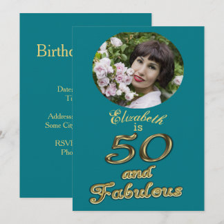 50 und fabelhafte Geburtstags Gold Aquamarin Blue Einladung