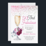 50 und fabelhafte Geburtstagsparty Einladung<br><div class="desc">Eine stilvolle,  moderne 50-köpfige Geburtstagsparty mit einem Blumensekt-Glas,  einem Sprinkle Glitzer und einer Kalligraphie mit rosa und schwarzer Typografie.</div>