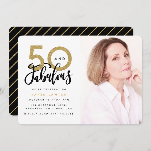 50 und fabelhafte Geburtstagsparty Foto Einladung (Vorne/Hinten)