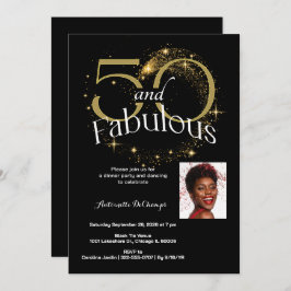 50 und fabelhafte Geburtstagsparty Schwarz-weiß Go Einladung