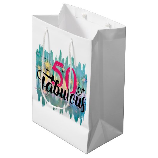 50 und fabelhafte Geschenktasche Mittlere Geschenktüte (Vorderseite Schrägansicht)