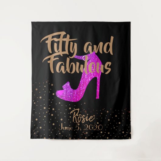 50 und fabelhafte Girly Glitzer Hot Pink Gold Text Wandteppich (Vorderseite)