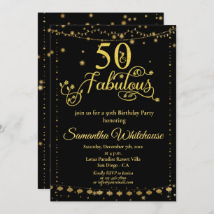 50 und fabelhafte Glitzer Gold Black Birthday Part Einladung