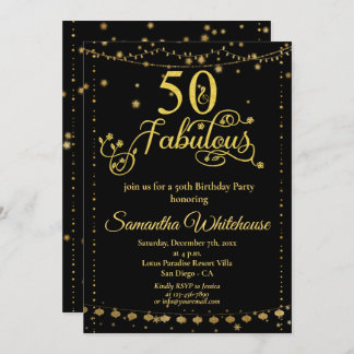 50 und fabelhafte Glitzer Gold Black Birthday Part Einladung