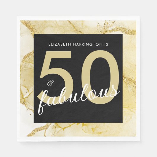 50 und fabelhafte Gold Black Birthday Serviette (Vorderseite)