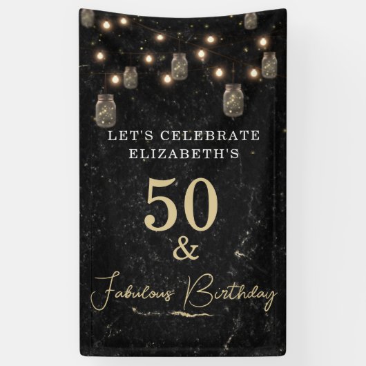 50 und fabelhafte Gold Black Marble Mason Jar Ligh Banner (Vertikal)