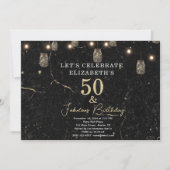 50 und fabelhafte Gold Black Marble Mason Jar Ligh Einladung (Vorderseite)