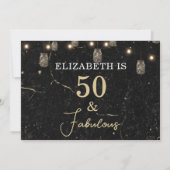 50 und fabelhafte Gold Black Marble Mason Jar Ligh Einladung (Rückseite)