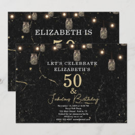 50 und fabelhafte Gold Black Marble Mason Jar Ligh Einladung