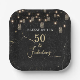 50 und fabelhafte Gold Black Marble Mason Jar Ligh Pappteller