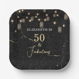 50 und fabelhafte Gold Black Marble Mason Jar Ligh Pappteller