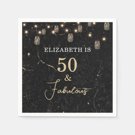 50 und fabelhafte Gold Black Marble Mason Jar Ligh Serviette (Vorderseite)