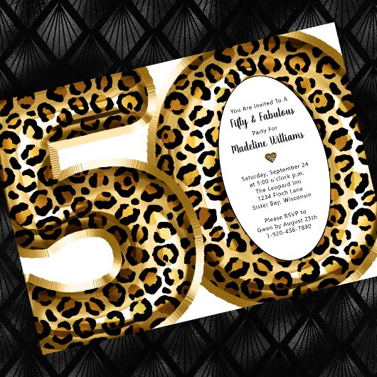 50 und fabelhafte Gold Foil Leopard Print Einladung
