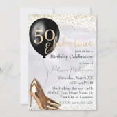 50 und fabelhafte Gold High Heels Einladung (Vorderseite)