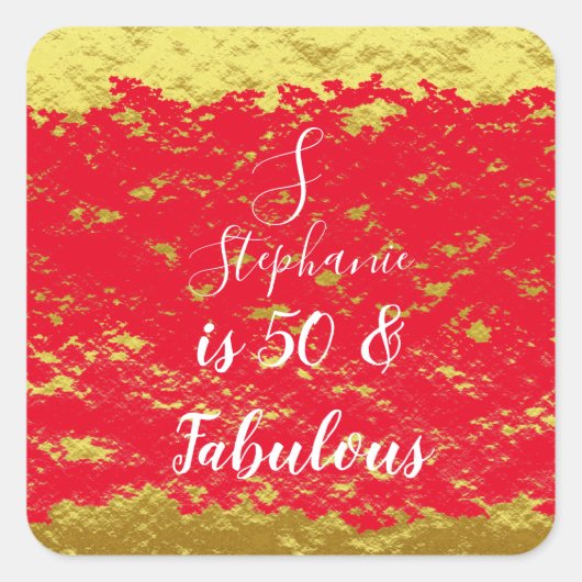 50 und fabelhafte Gold Red Glitzer Monogram Initia Quadratischer Aufkleber (Vorderseite)