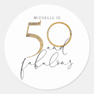 50 und fabelhafte Gold Schwarz & Weiß Name Runder Aufkleber