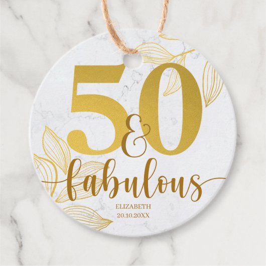 50 und fabelhafte Gold Typografie Foliage Fevor Ta Geschenkanhänger (Vorderseite)