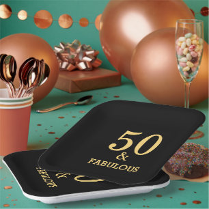 50 und fabelhafte Golden Yellow Black Birthday Par Pappteller