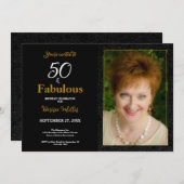 50 und fabelhafte goldene schwarze Blüte Geburtsta Einladung (Vorne/Hinten)