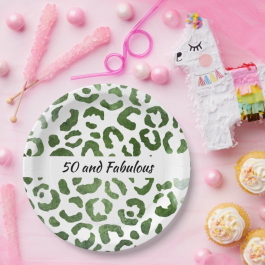 50 und fabelhafte grüne Cheetah Print Abstrakt Pappteller (Party)
