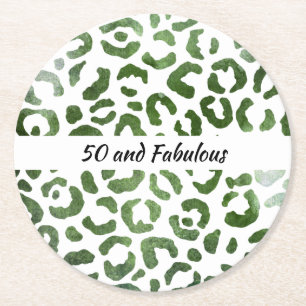 50 und fabelhafte grüne Cheetah Print Abstrakt Runder Pappuntersetzer