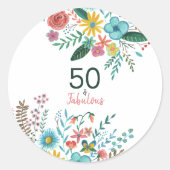 50 und fabelhafte grüne elegante Blumenfarbe Runder Aufkleber (Vorderseite)