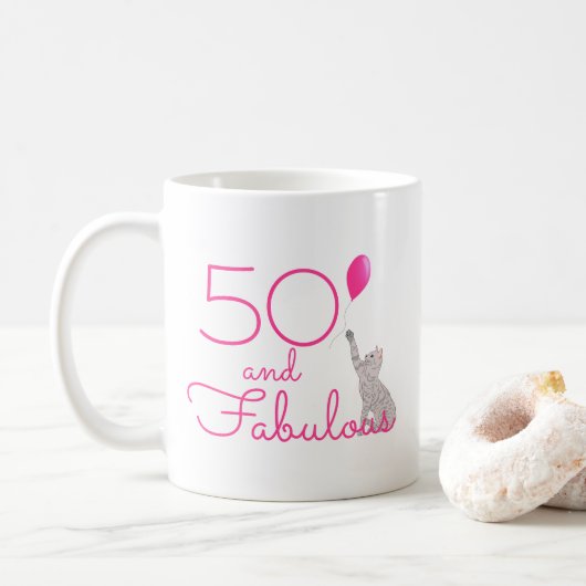 50 und fabelhafte Katzen-Liebhaber-50. Kaffeetasse (Mit Donut)