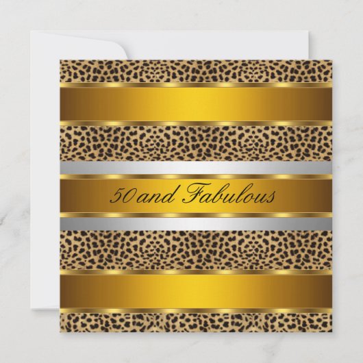 50 und fabelhafte Leopard Gold Party Einladung (Vorderseite)