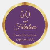 50 und fabelhafte lila Goldbezeichnung Runder Aufkleber (Vorderseite)