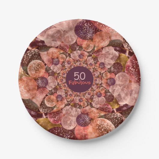 50 und fabelhafte lila rosa Kaleidoskop-Ballone Pappteller (Vorderseite)