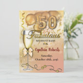 50 und fabelhafte Luxus Gold Ballons Einladung (Stehend Vorderseite)