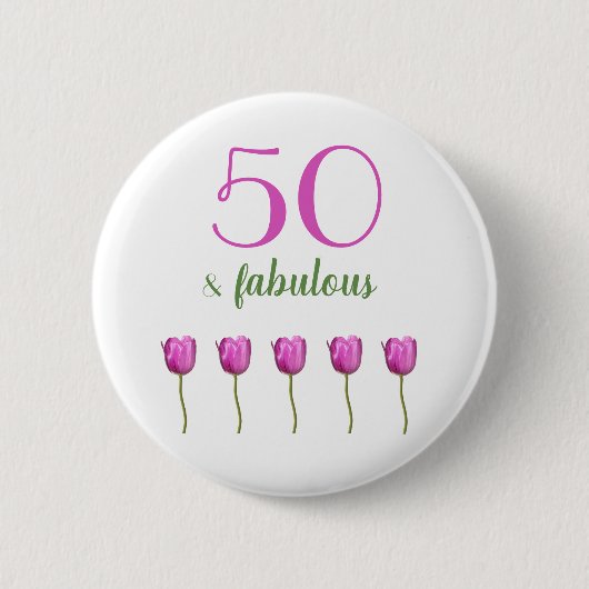 50 und fabelhafte magentarote Tulpe des Button (Vorderseite)