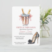 50 und fabelhafte moderne High Heels 50. Geburtsta Einladung (Stehend Vorderseite)