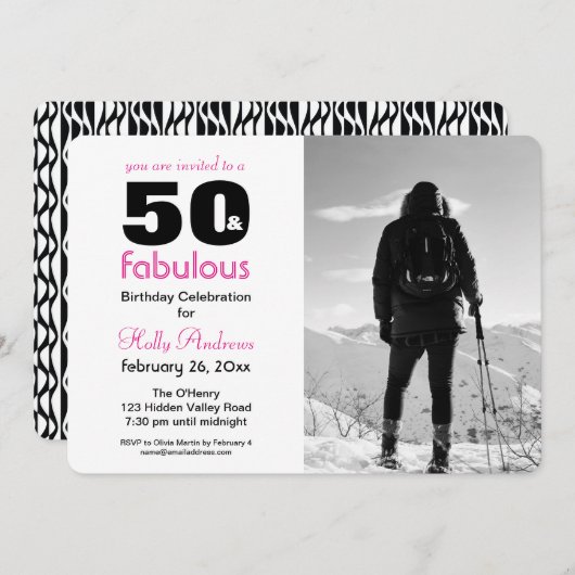 50 und fabelhafte Party Einladung mit B&W Foto (Vorne/Hinten)