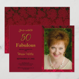 50 und fabelhafte Red Gold Floral Geburtstag Einladung