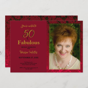 50 und fabelhafte Red Gold Floral Geburtstag Einladung
