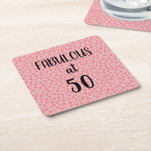 50 und fabelhafte rosa Blume Birthday Square Pape Rechteckiger Pappuntersetzer (angewinkelt)